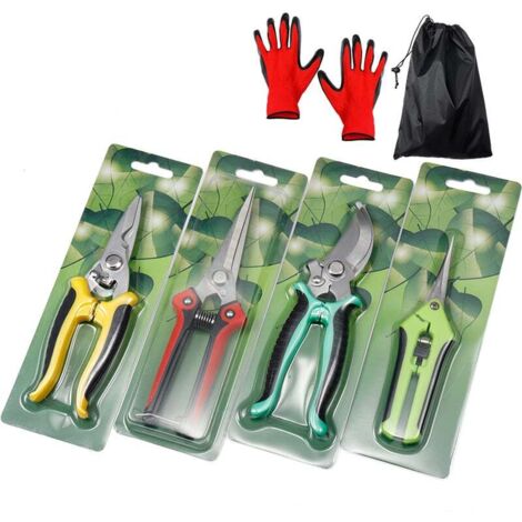 Set di 4 forbici in acciaio inossidabile con custodia per rami/alberi da frutto, incluso un guanto da giardinaggio gratuito di COOCHEER