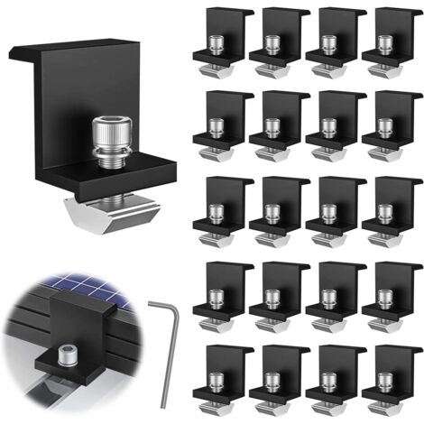 Staffe per pannelli solari da 20 pezzi, fissaggi da 30 mm, kit di montaggio per guide per pannelli solari fotovoltaici con chiave esagonale per tetto e parete