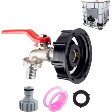 Rubinetto per vasca IBC 1000L S60X6 con raccordo per tubo da 1/2" Adattatore per serbatoio in alluminio Rubinetto da giardino con adattatore in plastica per adattatore per serbatoio (1/5)