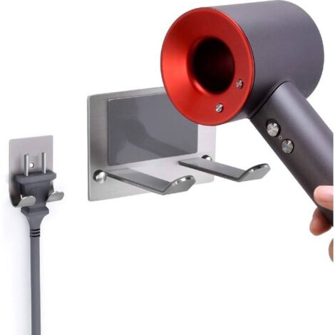 Porta asciugacapelli da parete, autoadesivo, realizzato in acciaio inox SUS 304, compatibile con la maggior parte degli asciugacapelli. (1/3)