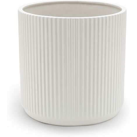 Vaso da fiori in ceramica bianca con strisce verticali – Ideale per piantare in interni, decorare il soggiorno, l'ufficio o il giardino pensile, compatibile con varie piante verdi, diametro 9,5 cm, al
