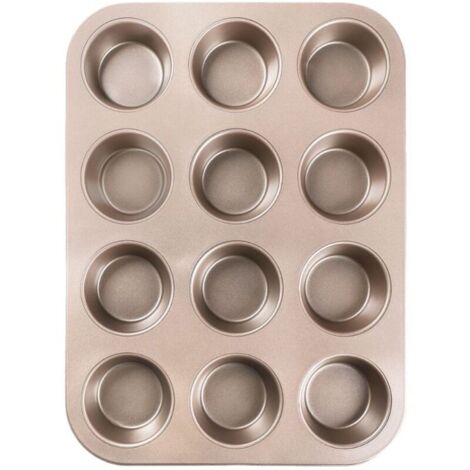 Set di 2 grandi stampi antiaderenti per muffin, cupcake, brownies, torte, budini, 35,5 x 26,5 x 2,7 cm, oro (1/2)
