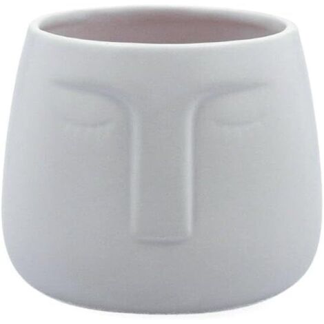 Vaso per piante in ceramica bianca in stile scandinavo con motivo a volto, 15,7 x 15 cm