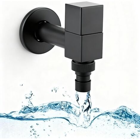 Rubinetto da giardino quadrato nero, rubinetto da esterno per lavabo da bagno, filettatura G1/2, montaggio a parete, per balcone. Rubinetto fisso per lavabo da balcone.