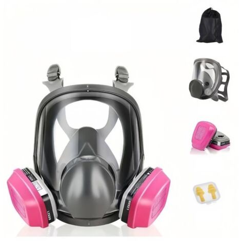 Respiratore facciale completo riutilizzabile sei in uno, antiappannamento e antipolvere, da utilizzare con gas, vernice, polvere, sostanze chimiche e altre sostanze e per la prevenzione dell'influenza (1/5)