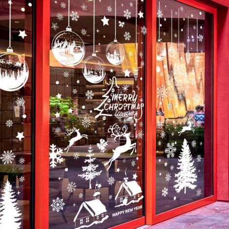 Simpeak Natale Adesivo Murale Adesivo Fiocco di Neve 120Pcs, Vetrofanie Natalizi