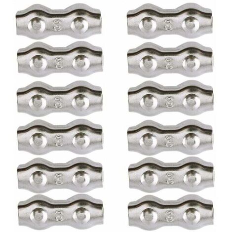 Fascette fermacavi, fascette in acciaio da 3 mm, 12 pezzi, fascette doppie, fascette in acciaio inox 304, fascette fermacavi per cavi da 2 mm, fascette per stendibiancheria, AAFGVC (1/5)