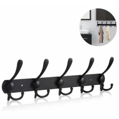 Appendiabiti lungo da parete, ganci da parete, appendiabiti, attaccapanni, acciaio inossidabile, gancio da parete nero (1/5)
