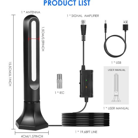 Antenna TV Interna Digitale - Per Ricevere Canali HD Senza Cavo, Con Amplificatore Di Segnale