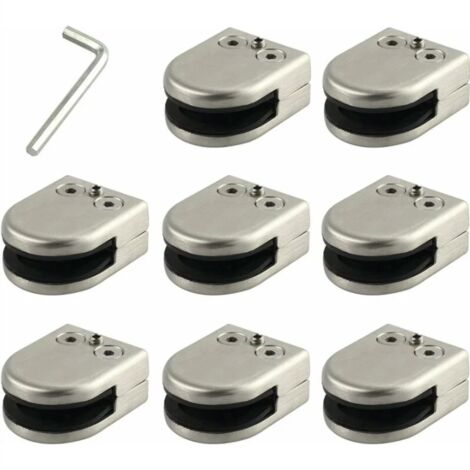 Set di 8 clip per vetro, 8-12 mm, acciaio inossidabile 304, supporto per clip per vetro, retro piatto, finitura cromata per balaustra (1/5)
