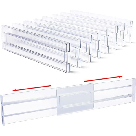 Divisori per cassetti in plastica, organizer trasparenti regolabili per cassetti, per riporre cassettiere in cucina e camera da letto, confezione da 8 (1/5)