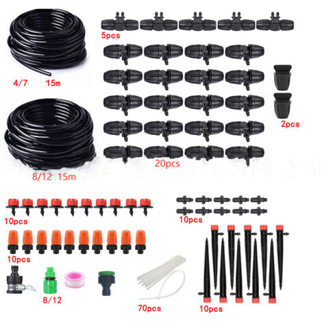 Set misto di irrigazione a goccia con doppio tubo, giardinaggio, casa, balcone, irrigazione di stagni, fiori, fai da te, irrigazione/doppio tubo, 15 m + 15 m, nebbia arancione, Cappuccetto Rosso, set