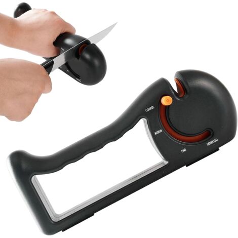 Affilacoltelli – Affilacoltelli manuale professionale in acciaio al tungsteno per affilare coltelli da cucina, base antiscivolo, angolo di affilatura regolabile per bordi dritti, bordo seghettato/colo (1/5)