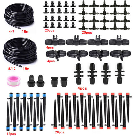 Set misto di irrigazione a goccia con doppio tubo per giardinaggio, casa, balcone, laghetto, irrigazione, fiori, fai da te, irrigazione/set di canne con doppio tubo 18 m + 18 m Yongquan 8 fori