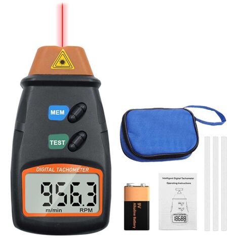 Contagiri digitale, contagiri laser senza contatto, contagiri da 2,5 a 99999 giri/min con striscia riflettente (batteria da 9 V inclusa)