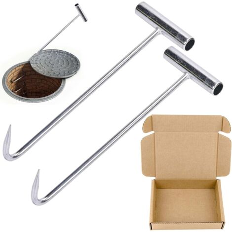 Set di 2 ganci di sollevamento per tombini – Robusti – Acciaio inossidabile – 30 cm – Argento (1/5)