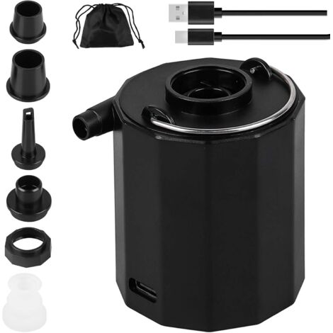 Pompa elettrica con batteria da 1600 mAh, 200 l/min – Pompa portatile per materassi ad aria, boe, sacchi a vuoto, gommoni e campeggio – Gonfiaggio rapido con 5 ugelli e funzione di ricarica USB (1/5)