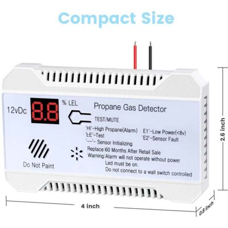 Rilevatore di gas propano da 12 V per camper - Allarme da 85 dB - Display digitale - Compatto e leggero (certificato CE)