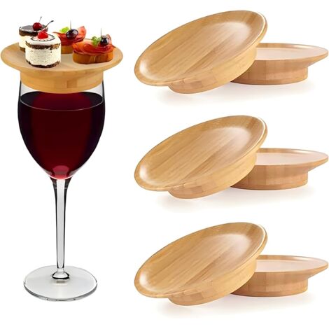 Tagliere per salumi in vetro da 6 pezzi, coperchi in legno per bicchieri da vino, accessori per salumi per vino, piatto per antipasti in vetro da vino, dessert, bevande e articoli per feste (1/5)