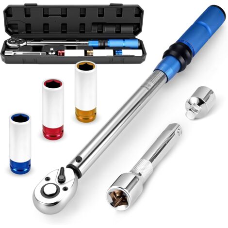 Set di 6 chiavi dinamometriche per biciclette, 1/2", 3/8", 40-210 Nm, con bussole e custodia per il trasporto, ideali per biciclette, auto, moto e cambio gomme.