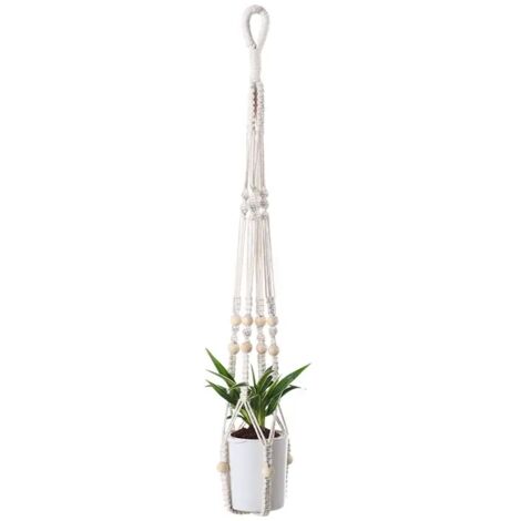 Portavaso in corda annodata di cotone e lino, gancio per vaso, cestino sospeso in corda, supporto per vaso, cestino per piante da appendere - (Colore: Bianco)