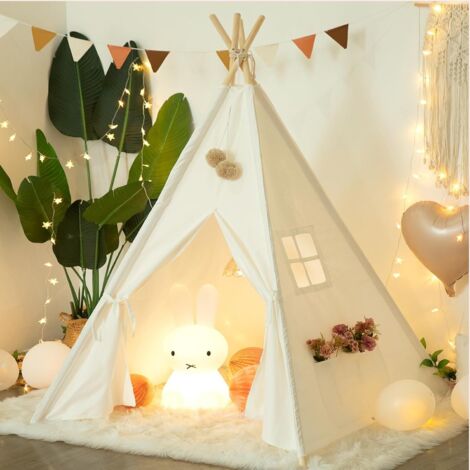 Tenda conica per bambini – Tenda da gioco portatile per bambini, per interni ed esterni (bianca)