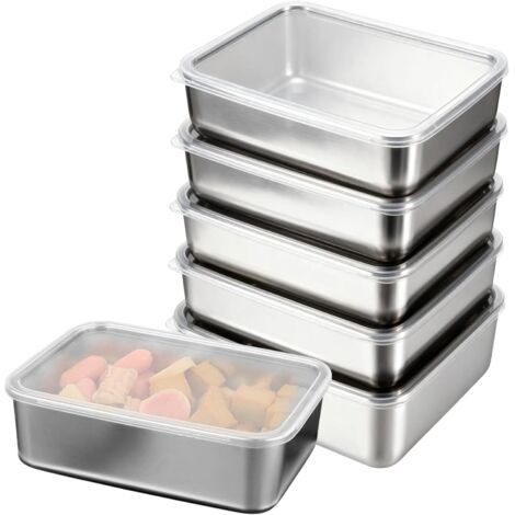 Contenitori per alimenti con coperchio: set di 5 contenitori ermetici in acciaio inox, 1100 ml. Contenitori riutilizzabili in acciaio inox per la preparazione dei pasti, contenitori per il congelatore