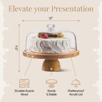 Goldeluxe 30cm alzatina per dolci in legno | porta torta doppia faccia con base amovibile e campana per dolci in PET trasparente | Ideale per matrimonio, festa, tè pomeridiano Goldeluxe 30cm alzatina per dolci in legno | porta torta doppia faccia con base amovibile e campana per dolci in PET trasparente | Ideale per matrimonio, festa, tè pomeridiano