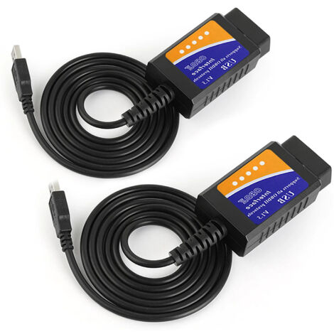 Detector de fallas para automóvil (paquete de 2): lee y borra códigos de error en 3 minutos, escáner OBD2 ELM327 USB V1.5 con manual en CD, caja de herramientas de diagnóstico OBDII para todos los veh