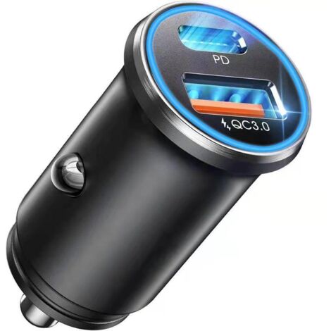 Cargador de coche USB-C, PD 30 W y QC 20 W, carga rápida 3.0, minicargador USB-C de 12 V para iPhone 16 Pro Max 15 14 13 Galaxy S24 23 iPad Tablet AirPods (1/3)