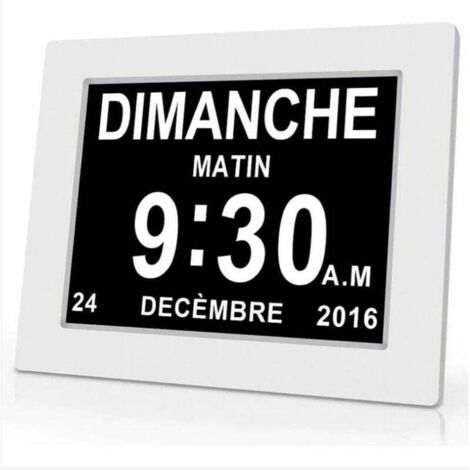 Reloj calendario digital One Piece de 18 cm con fecha y hora, reloj para padres con Alzheimer, recordatorio de medicación para abuelos e hijos - Blanco (1/4)
