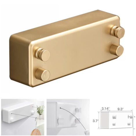 Tendedero retráctil con barra en T para uso interior y exterior, 2 tendederos de acero inoxidable de 4,2 m de largo cada uno, sin necesidad de taladrar, para montaje en pared - Dorado