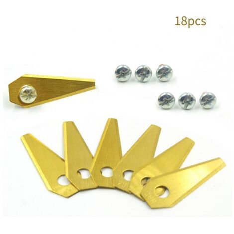 18 cuchillas de repuesto + 18 tornillos - Cuchillas de repuesto para cortacéspedes robóticos Bosch Indego - Grosor de la cuchilla: 1 mm, aptas para cortacéspedes robóticos (1/5)