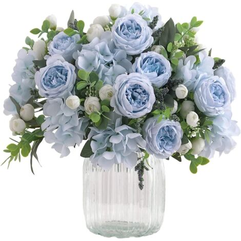 ramos de flores artificiales de hortensias y peonías blancas, que se pueden utilizar para decorar el salón o el hogar.