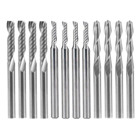 Juego de 12 brocas de fresadora de carburo, 4 brocas de doble flauta de 0,32 cm y 8 brocas de una sola flauta (2 tipos) para nailon, resina, ABS, acrílico, PVC, MDF y madera dura. (1/5)