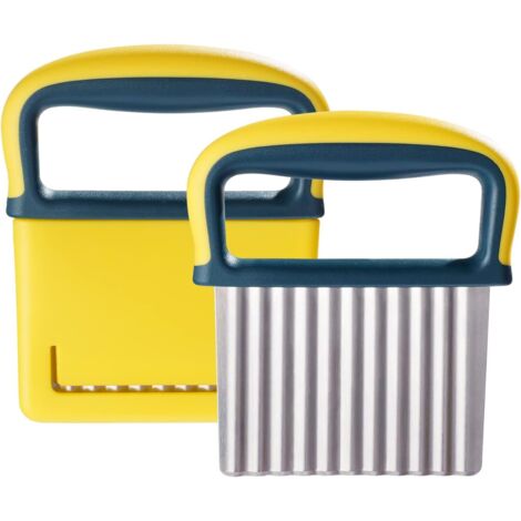 Juego de 2 cuchillos ondulados de acero inoxidable, para cortar patatas, verduras y zanahorias, amarillos (1/5)