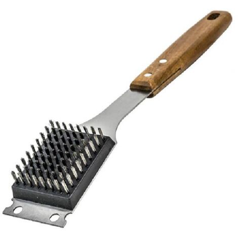 Cepillo y raspador para barbacoa BBQ Aid - Cepillo para barbacoa de exterior con mango de madera alargado y cabezal de acero inoxidable reemplazable - Resistente a los arañazos - Cepillo para todo tip (1/5)