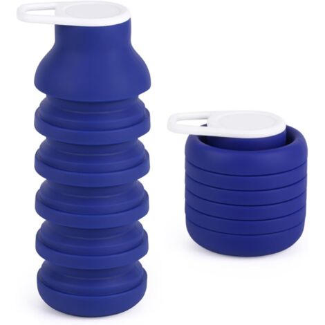 Botella de agua plegable de silicona: vaso portátil, reutilizable y a prueba de fugas para senderismo, ciclismo y actividades al aire libre diseño ecológico y compacto (azul real). (1/4)