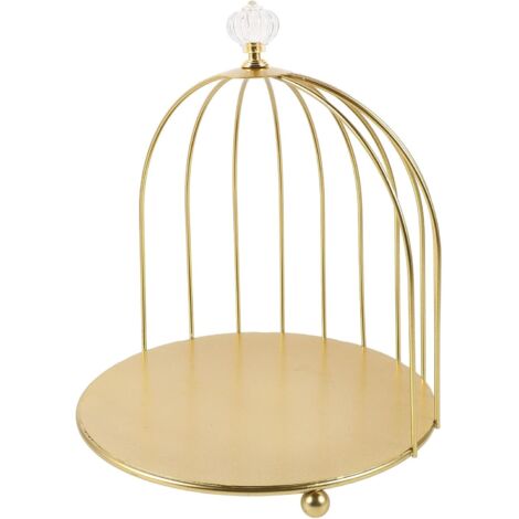 Soporte para pasteles con forma de jaula de pájaro de hierro vintage - Bandeja dorada para cupcakes y postres - Soporte de mesa dorado para pasteles - Frutero decorativo - Jaula de pájaro (1/5)