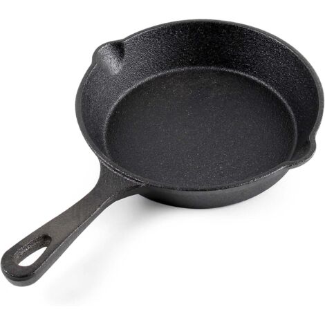 Sartén de hierro fundido de 16 cm de diámetro con asa, boquilla vertedora, accesorios de cocina, antiadherente natural, versátil para uso en cocina y exteriores.