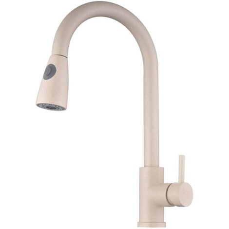 Grifo de cocina extraíble, giratorio 360°, con manguera de agua fría/caliente de 60cm, color blanco roto.
