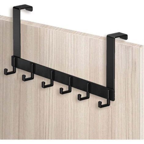 Perchero de acero inoxidable para colgar sobre la puerta - Perchero de 6 ganchos - Sin taladros - Apto para puertas de 4,1 a 4,5 cm (negro)