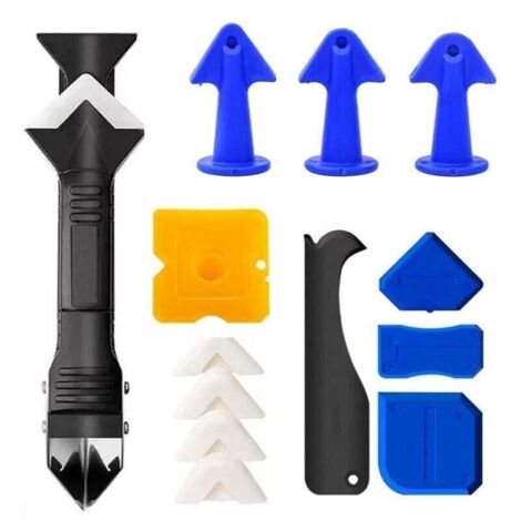 Kit de herramientas 3 en 1 para raspar y quitar sellador de silicona: boquilla dispensadora, aplicador de sellador y herramientas de acabado. (1/4)