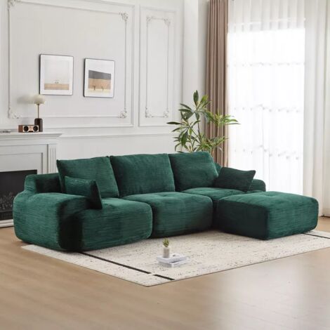 Sofá moderno con espuma viscoelástica comprimida, tapizado en pana apto para mascotas, sofá esquinero para salón, sofá cama, verde.