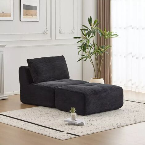 Sofá moderno con espuma viscoelástica comprimida, tapizado en pana apto para mascotas, sofá esquinero para salón, sofá plegable, negro.