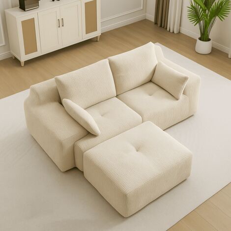 Sofá moderno con espuma viscoelástica comprimida, tapizado en pana apto para mascotas, sofá esquinero para salón, sofá cama, color blanco crema.