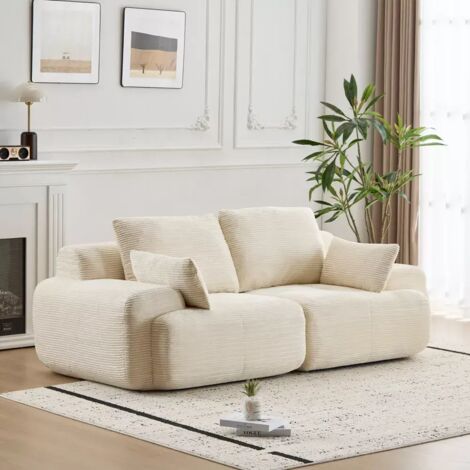 Sofá moderno con espuma viscoelástica comprimida, tapizado en pana apto para mascotas, sofá esquinero para salón, sofá cama, color blanco crema.