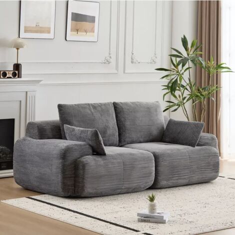 Sofá moderno con espuma viscoelástica comprimida, tapizado en pana apto para mascotas, sofá esquinero para salón, sofá plegable, gris claro.