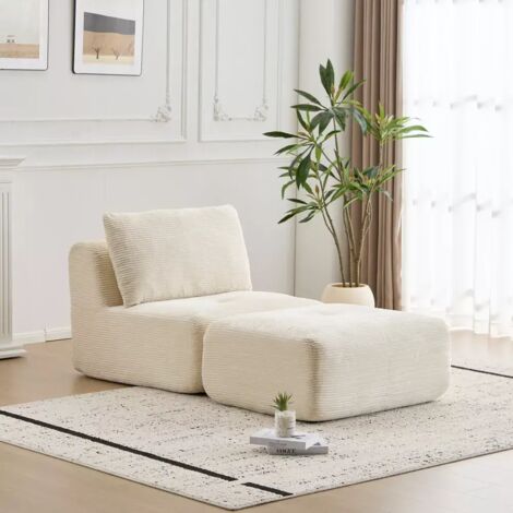 Sofá moderno con espuma viscoelástica comprimida, tapizado en pana apto para mascotas, sofá esquinero para salón, sofá cama, color blanco crema.
