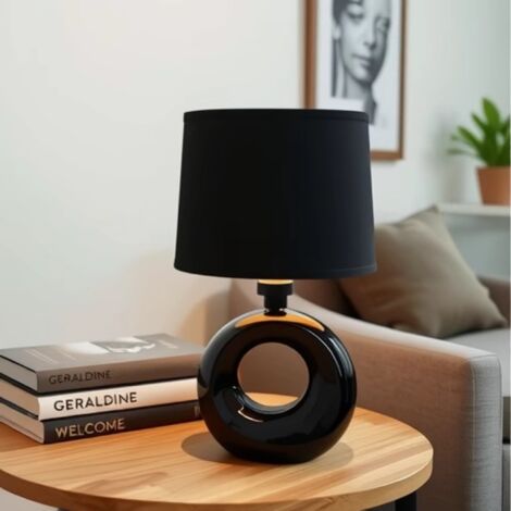 Lámpara de mesa compacta con iluminación ambiental, base de cerámica, lámpara de noche, iluminación minimalista para el hogar, color negro. (1/5)